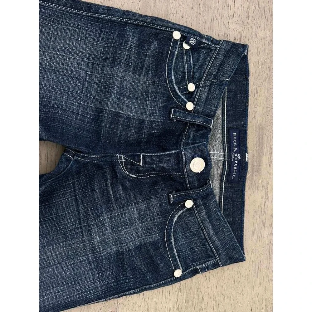 Rock & Republic Womens Bootcut Jeans Dark Wash Low Rise Blue Denim Size 28x34